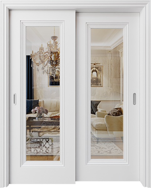 Bypass Door Palladio Uno Clear Glass - White: Premium Quality | Almes Doors